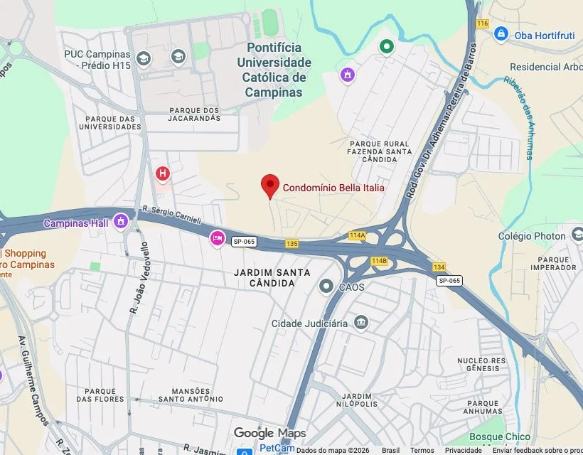 Mapa da localização do Condomínio Bella Italia na região do Dom Pedro, em Campinas